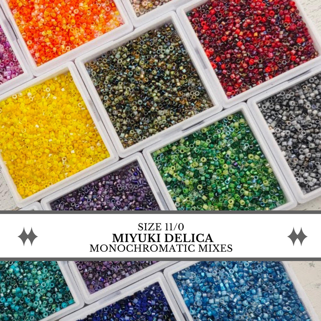 Miyuki Delica Beads, Monochromatic Mix | Size 11/0 Cylinder | 7g Japanese Glass