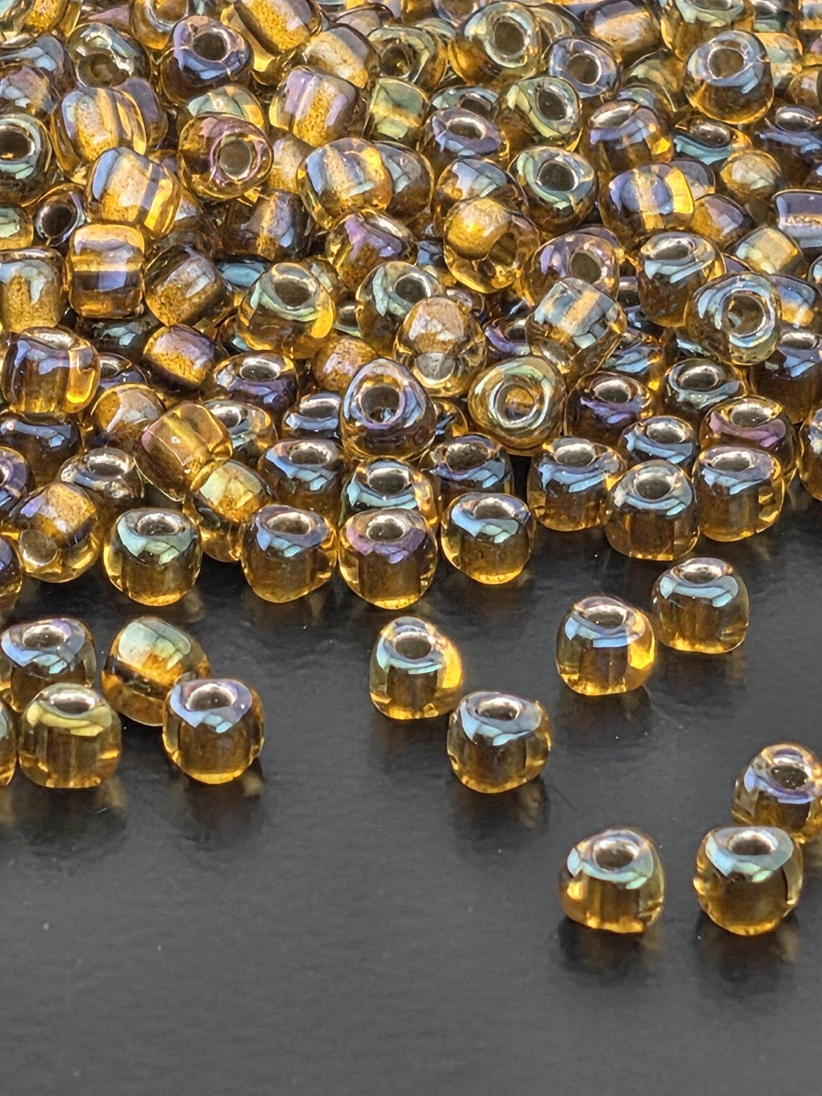 Miyuki Triangle Beads, Amber Inside Color Lined Sparkle | Size 8/0 | 15g