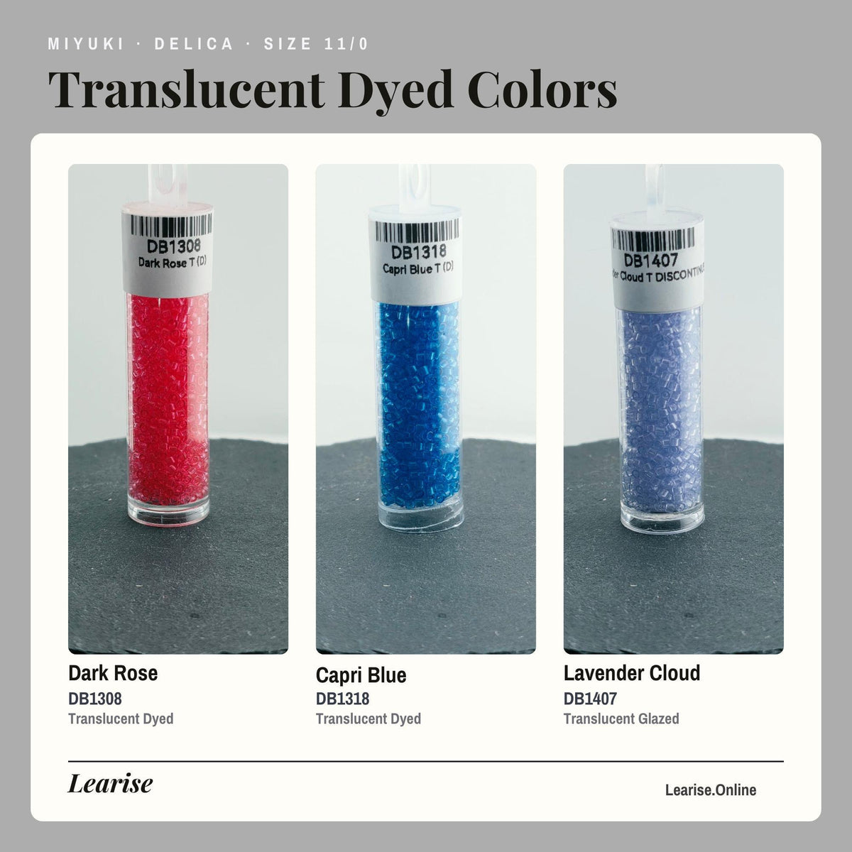 Transparent Dyed Miyuki Delica Beads, Size 11/0 | 7g | Precision Weaving