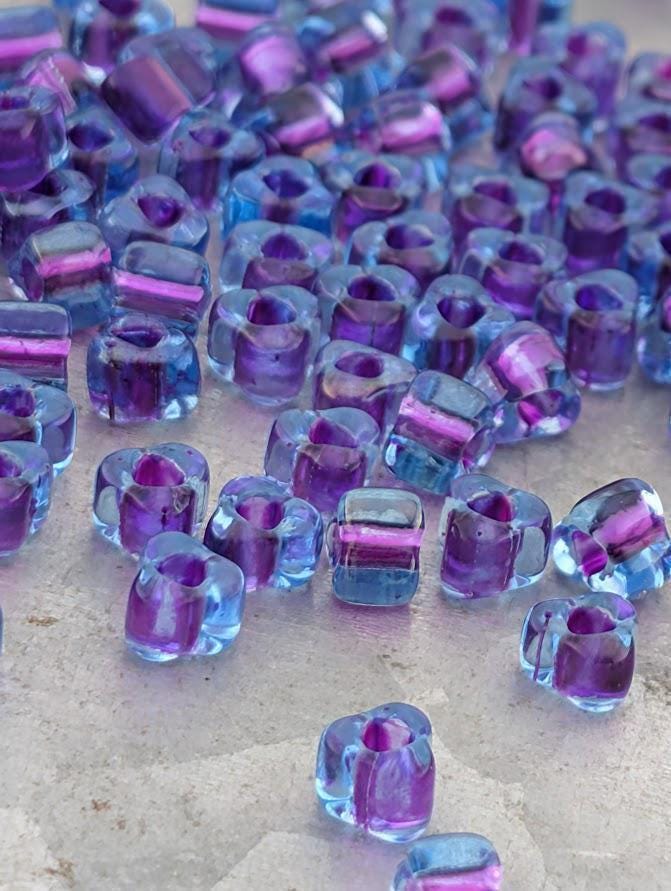 Miyuki Triangle Beads, Blue/Fuchsia Inside Color Lined | 5/0 | 15g Pack