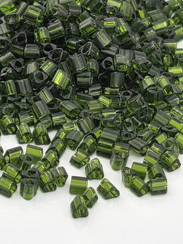 TOHO Triangle Beads, Transparent Olivine | Japanese Glass | Size 11/0