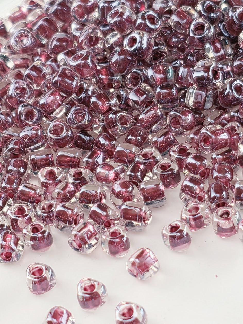 Miyuki Triangle Beads, Crystal/Burgundy Inside Color Lined | 8/0 Size | 15g Pack