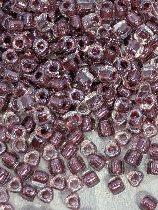 Miyuki Triangle Beads, Crystal/Burgundy Inside Color Lined | 8/0 Size | 15g Pack