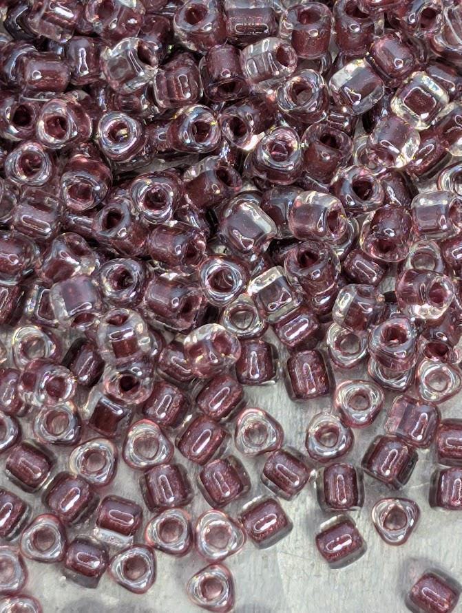 Miyuki Triangle Beads, Crystal/Burgundy Inside Color Lined | 8/0 Size | 15g Pack