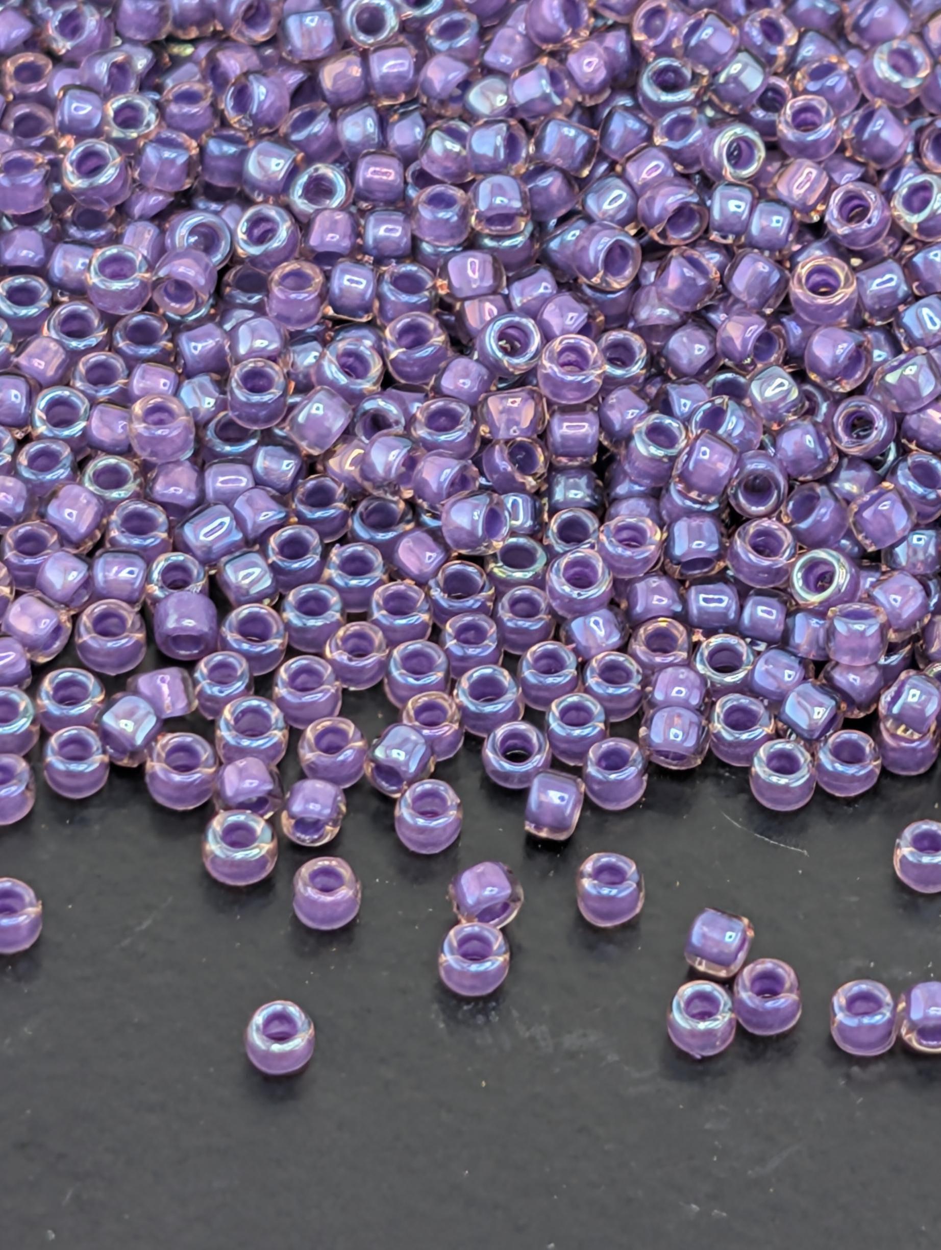 Inside-Color Rainbow Rosaline/Opaque Purple-Lined Size 15/0 Toho Round 2.5" tube