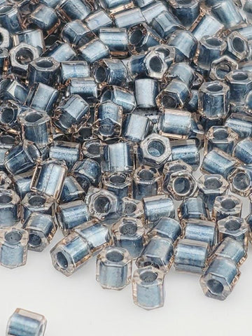 TOHO Hex 8/0 Beads, Inside-Color Crystal/Metallic Blue-Lined | 2.5" Tube | Japanese Glass