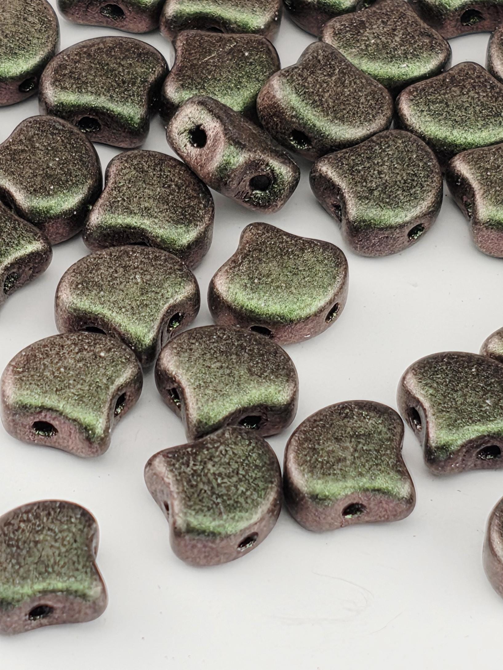 Matubo Ginkgo Leaf Bead 7.5 x 7.5mm Polychrome - Olive Mauve 2.5 Tube