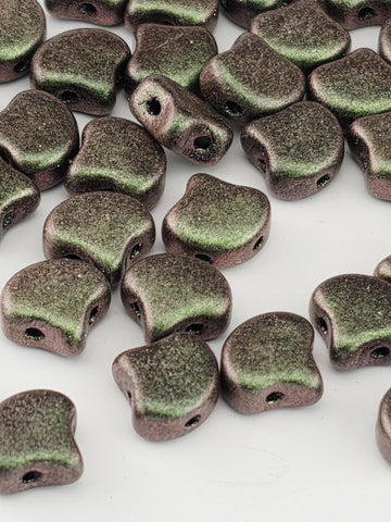 Matubo Ginkgo Leaf Bead 7.5 x 7.5mm Polychrome - Olive Mauve 2.5 Tube