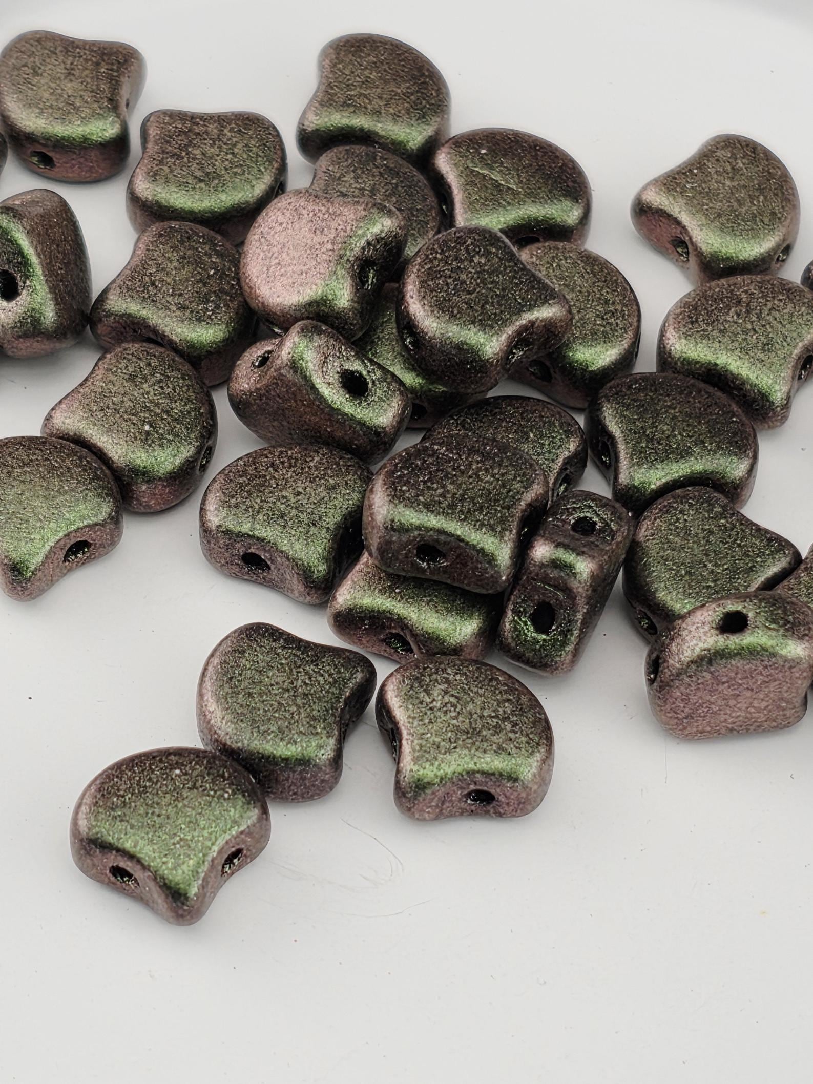 Matubo Ginkgo Leaf Bead 7.5 x 7.5mm Polychrome - Olive Mauve 2.5 Tube