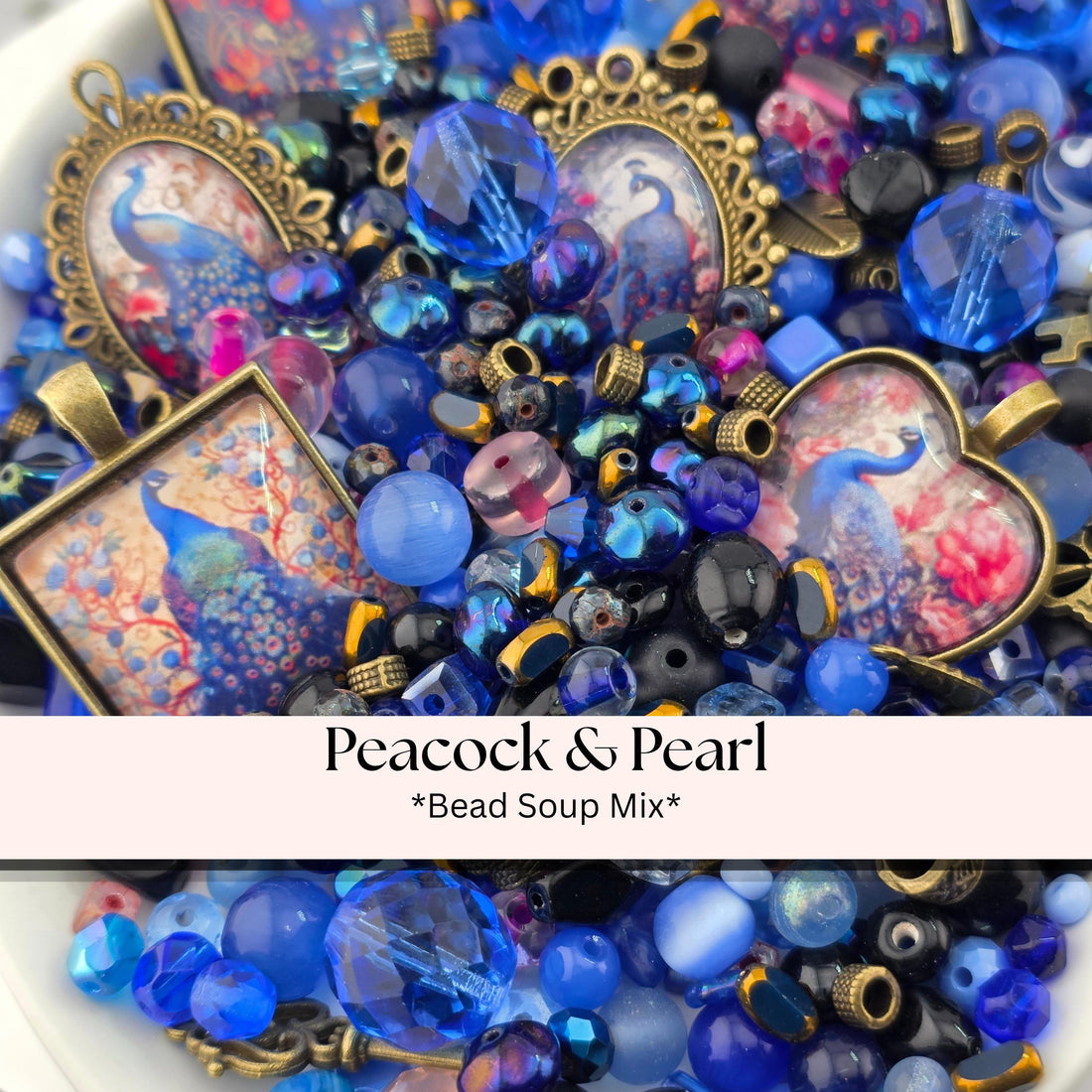 Bead Soup Mix, Peacock Pearl | Cobalt Bronze Glass | DIY Jewelry Kit