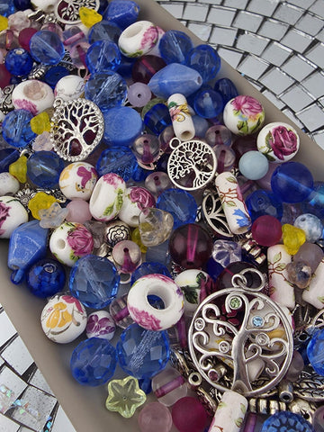 Glass Bead Mix Forget me not Flower Motifs in Purple, Pink & Blue 2oz pkg