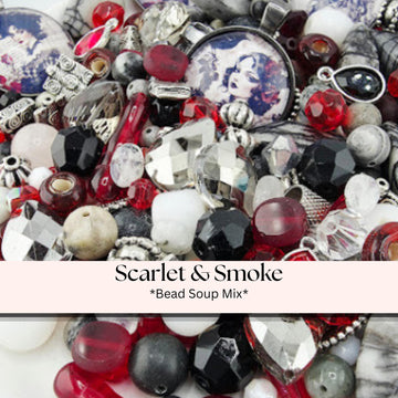 Scarlet and Smoke Bead Soup Mix | Scarlet Red and Black Glass Beads | Gothic Portrait Cabochon Pendants | DIY Jewelry Making