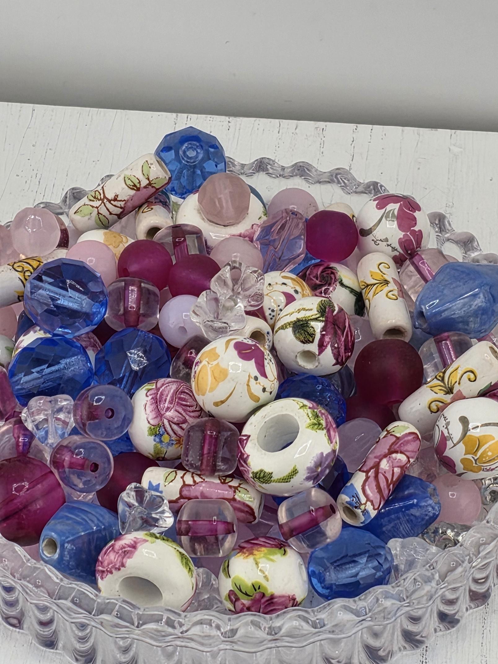 Glass Bead Mix Forget me not Flower Motifs in Purple, Pink & Blue 2oz pkg