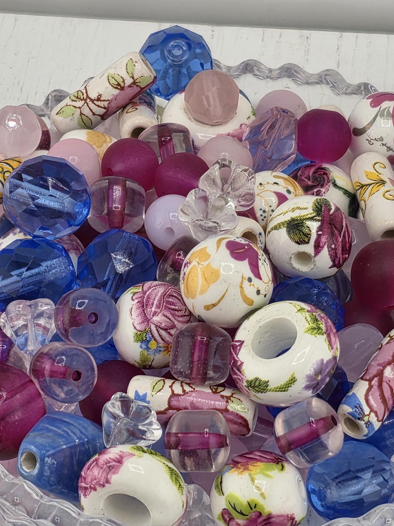 Glass Bead Mix Forget me not Flower Motifs in Purple, Pink & Blue 2oz pkg
