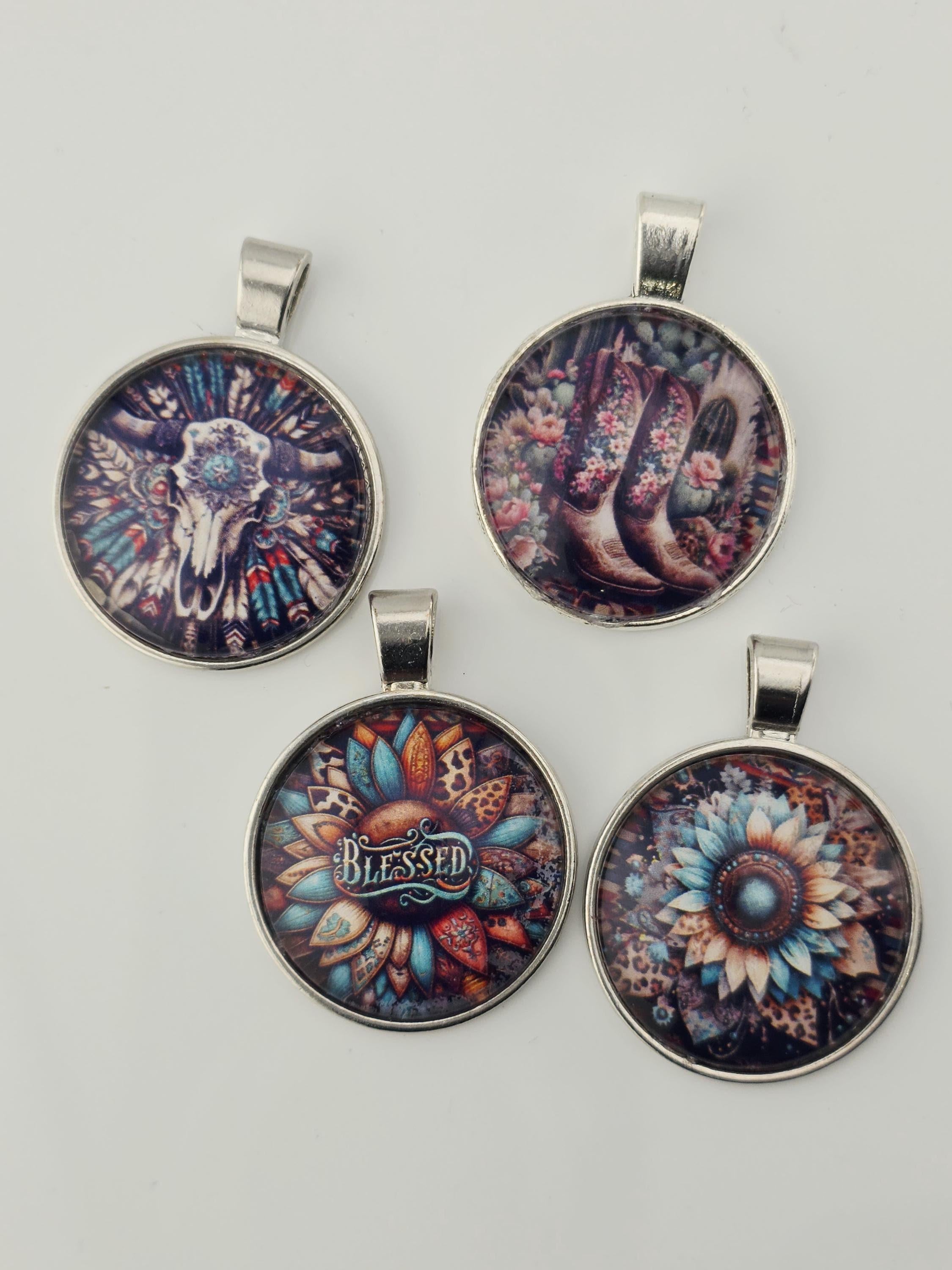 Mesa Sunrise Bead Soup Mix | Rust and Turquoise Glass Beads | Bull Skull and Sunflower Cabochon Pendants | DIY Jewelry Making