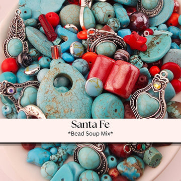 Santa Fe Bead Soup Mix | Turquoise Red Coral Glass Beads | Silver Thunderbird Concho Pendants | DIY Jewelry Making | Learise Curated Mix