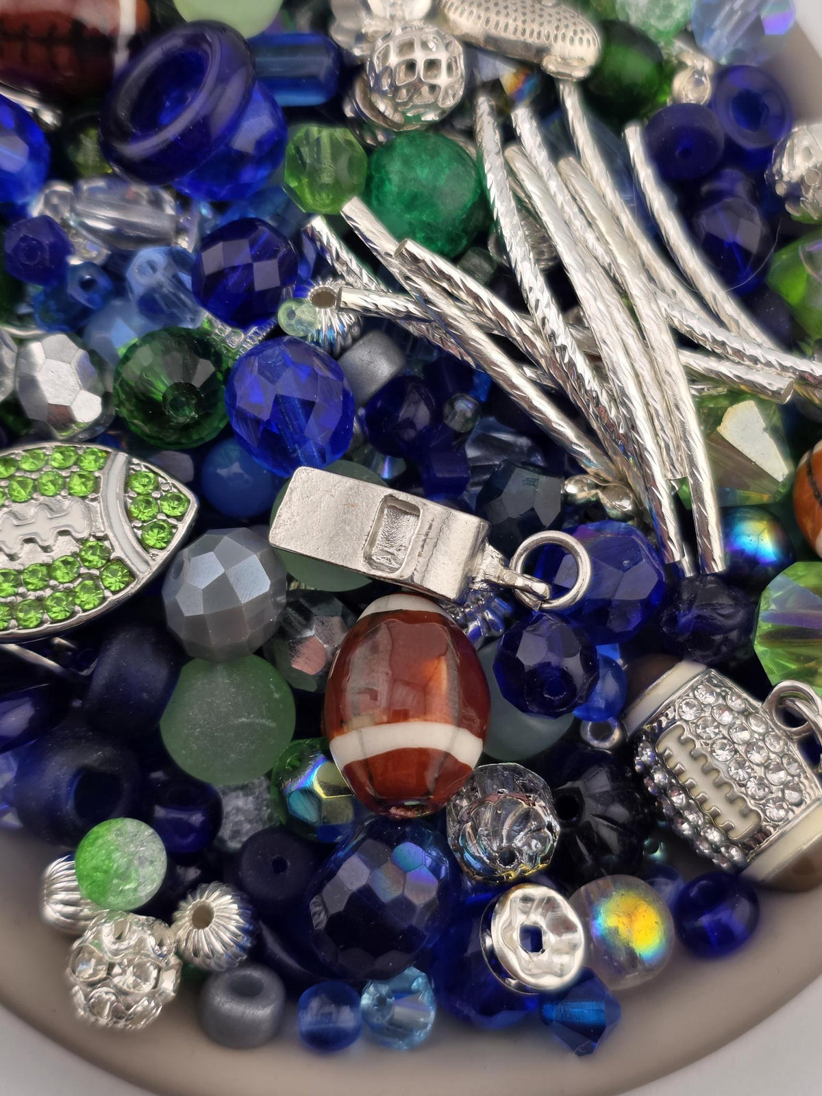 12th Strand Glass Beads, Mixed Green and Blue | Faceted Artisan Blend | 56g Jewelry Making