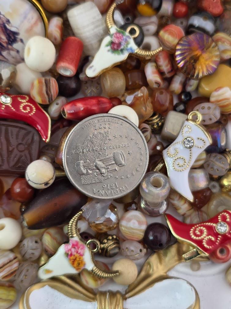 Desert Sundance Bead Soup Mix | Rust and Cream Glass Beads | Cowboy and Horse Cabochon Pendants | DIY Jewelry Making | Learise Curated Mix