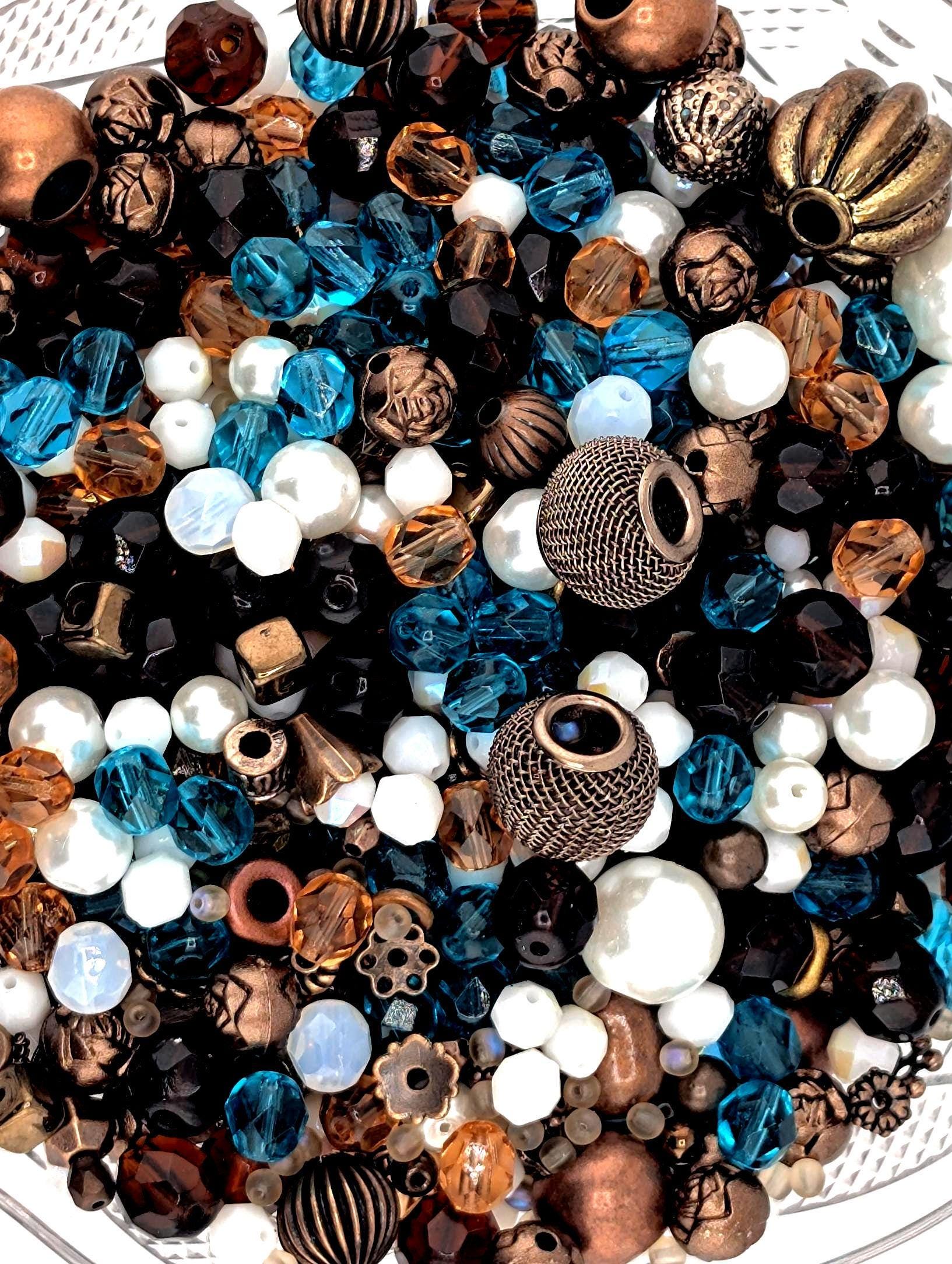 Sunken Treasure Glass Bead Mix: Deep Sapphire, Aqua, Copper Accents | Jewelry Making Bracelet Supply | Learise Curated Mix