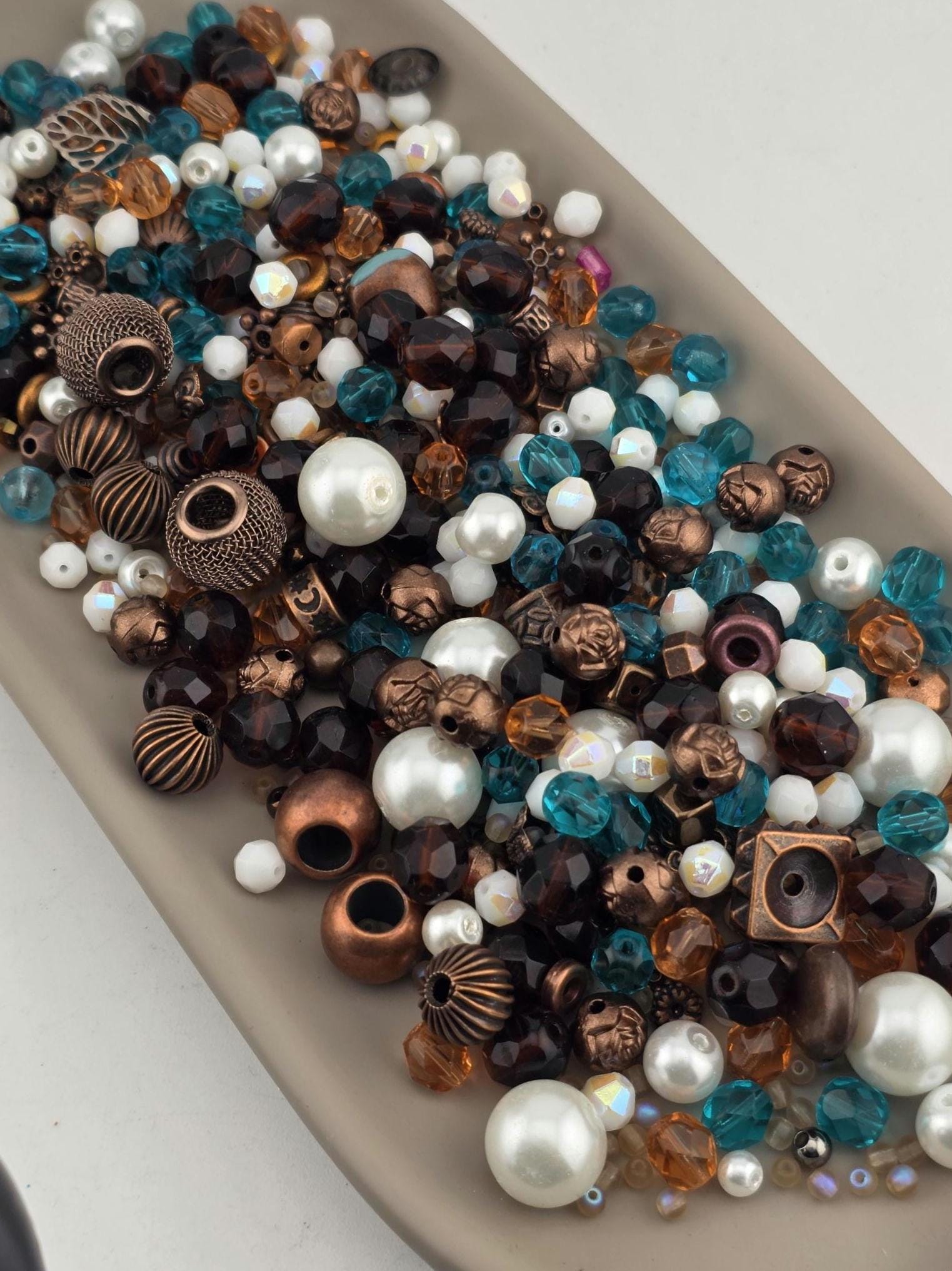 Sunken Treasure Glass Bead Mix: Deep Sapphire, Aqua, Copper Accents | Jewelry Making Bracelet Supply | Learise Curated Mix