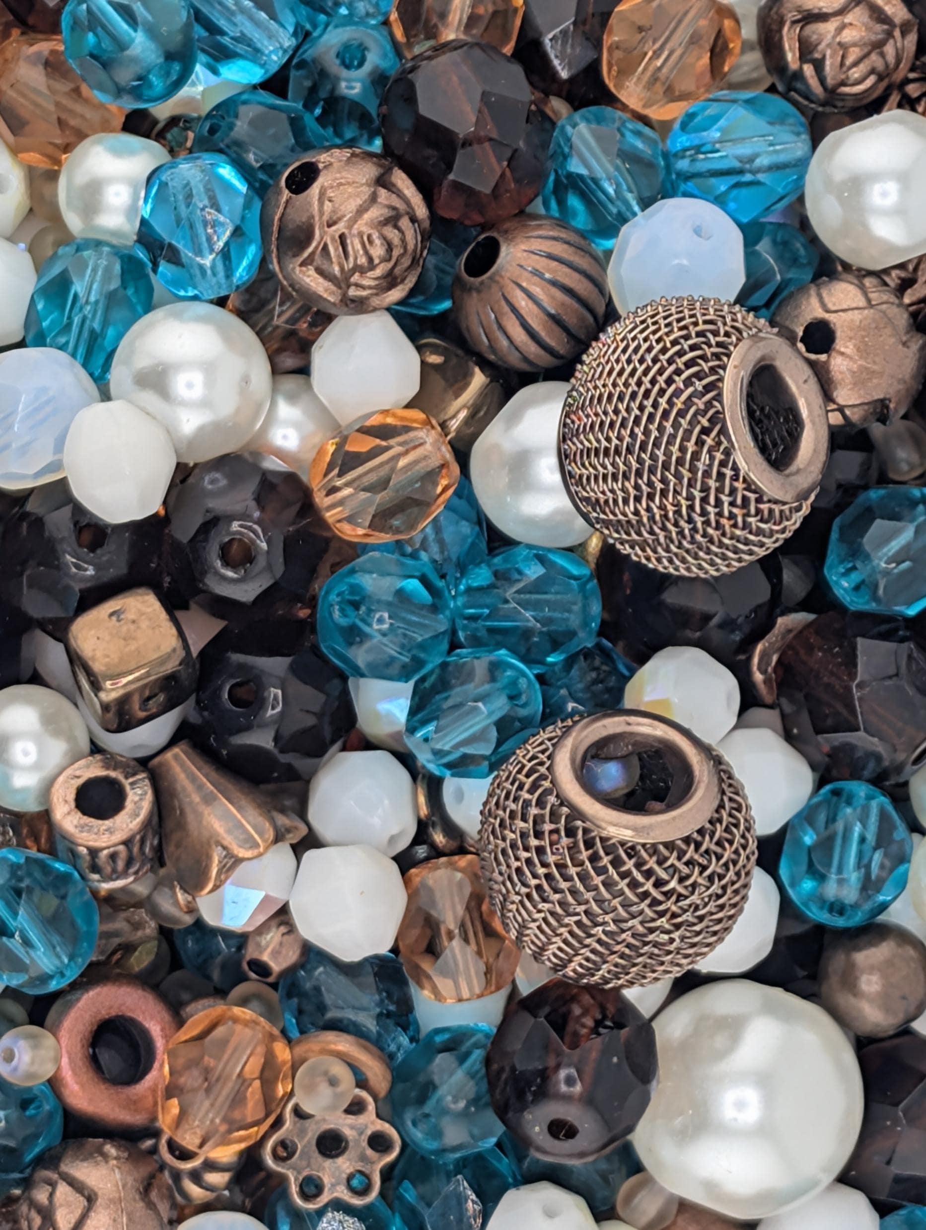 Sunken Treasure Glass Bead Mix: Deep Sapphire, Aqua, Copper Accents | Jewelry Making Bracelet Supply | Learise Curated Mix