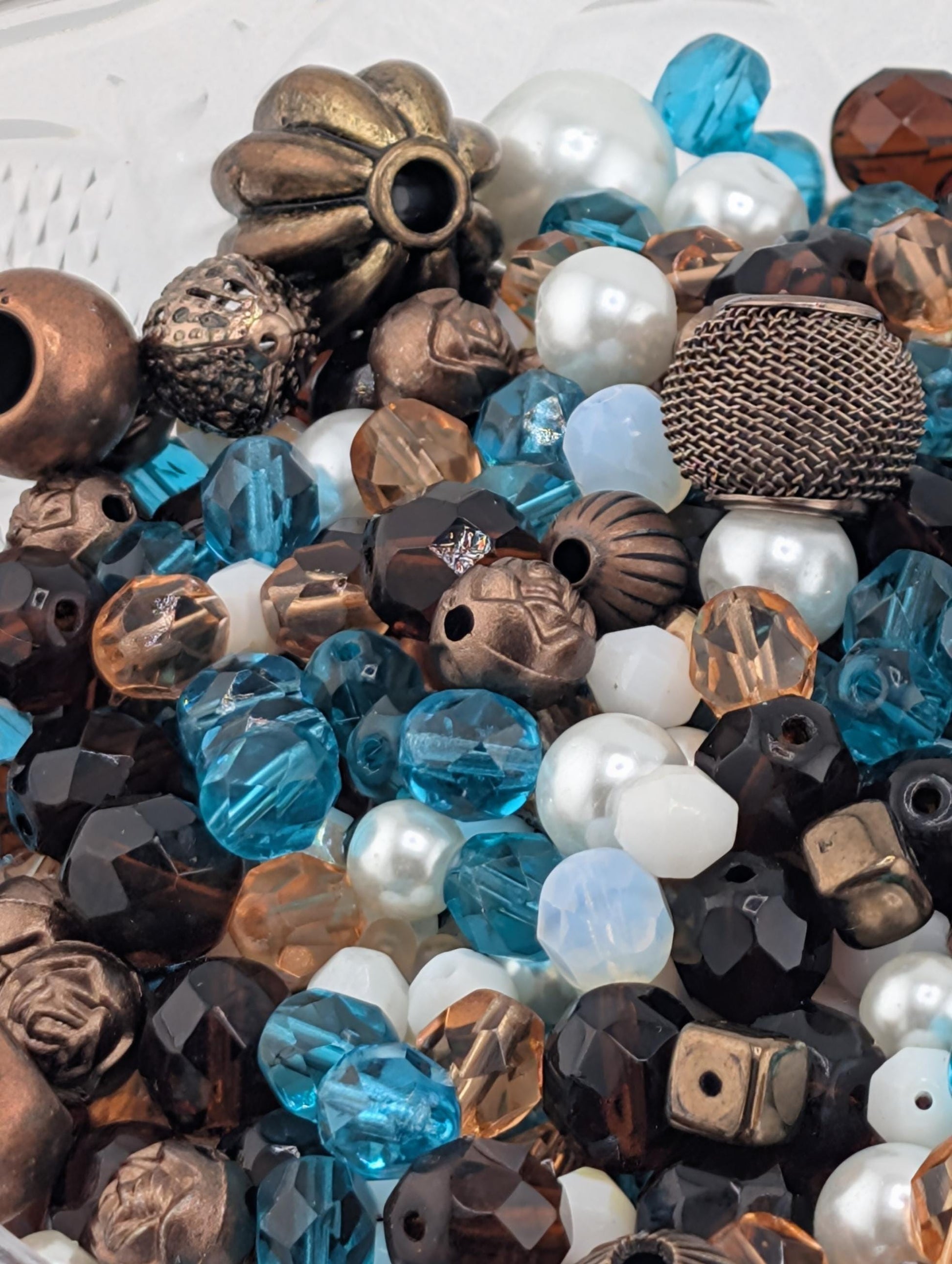 Sunken Treasure Glass Bead Mix: Deep Sapphire, Aqua, Copper Accents | Jewelry Making Bracelet Supply | Learise Curated Mix