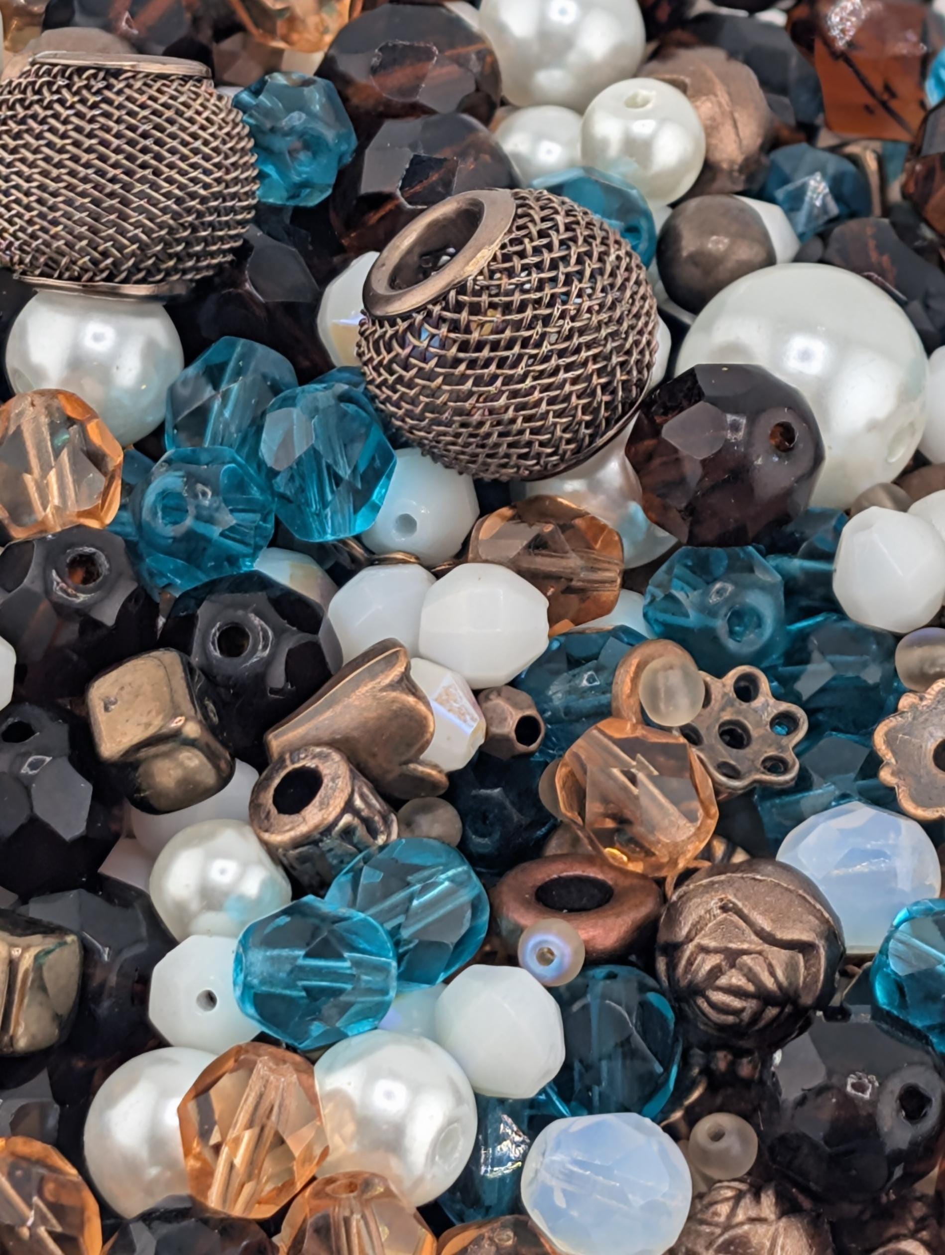 Sunken Treasure Glass Bead Mix: Deep Sapphire, Aqua, Copper Accents | Jewelry Making Bracelet Supply | Learise Curated Mix
