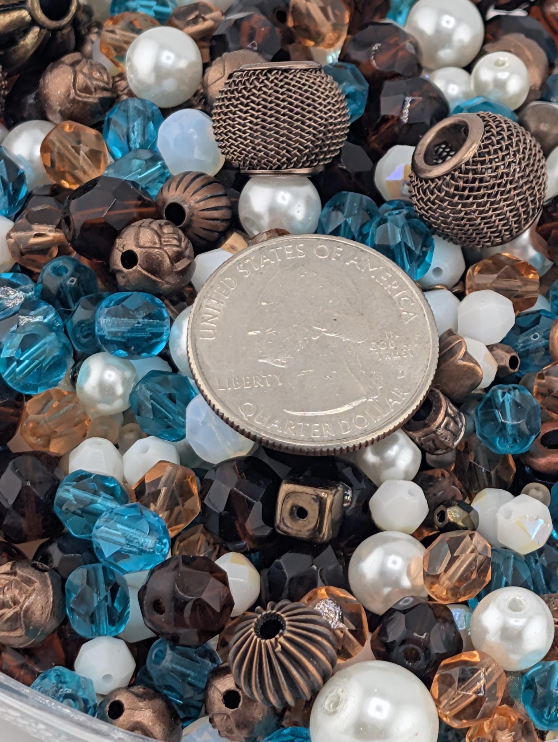 Sunken Treasure Glass Bead Mix: Deep Sapphire, Aqua, Copper Accents | Jewelry Making Bracelet Supply | Learise Curated Mix