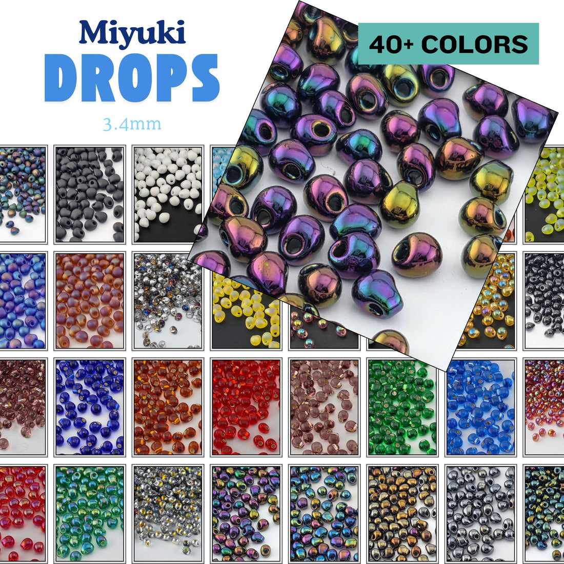 Miyuki Drop Beads 15g Tube, 3.4mm Japanese Glass | 44 Color Options – Bulk Bead Soup Supply