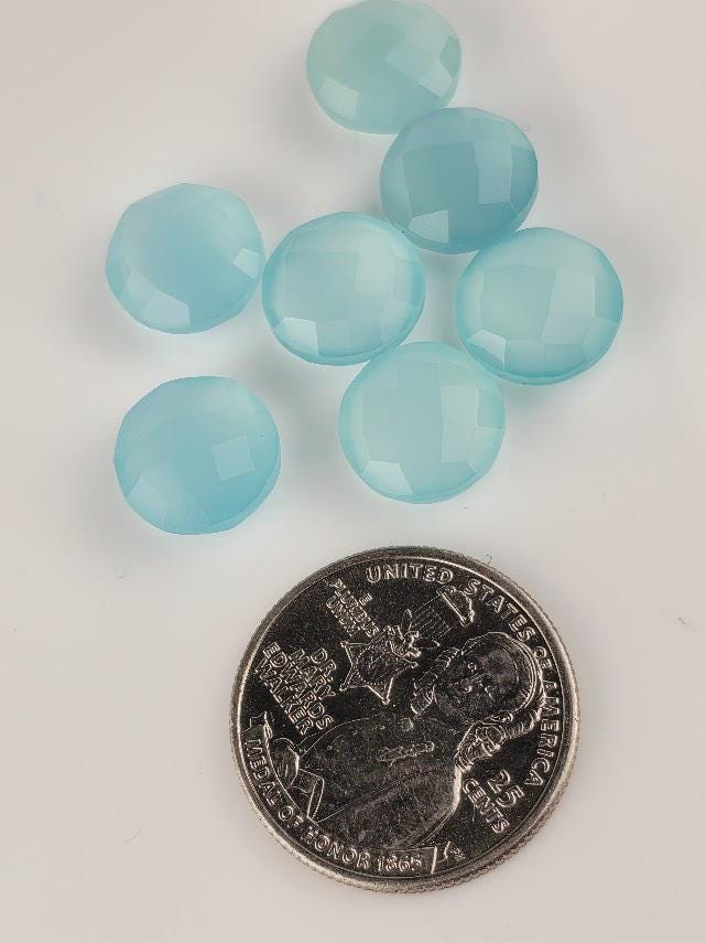 Aqua Chalcedony Oval Gemstone 12x6mm, Loose Faceted Checkerboard Cut Stone for Wire Wrapping, Bezel Setting & Jewelry Making Supply
