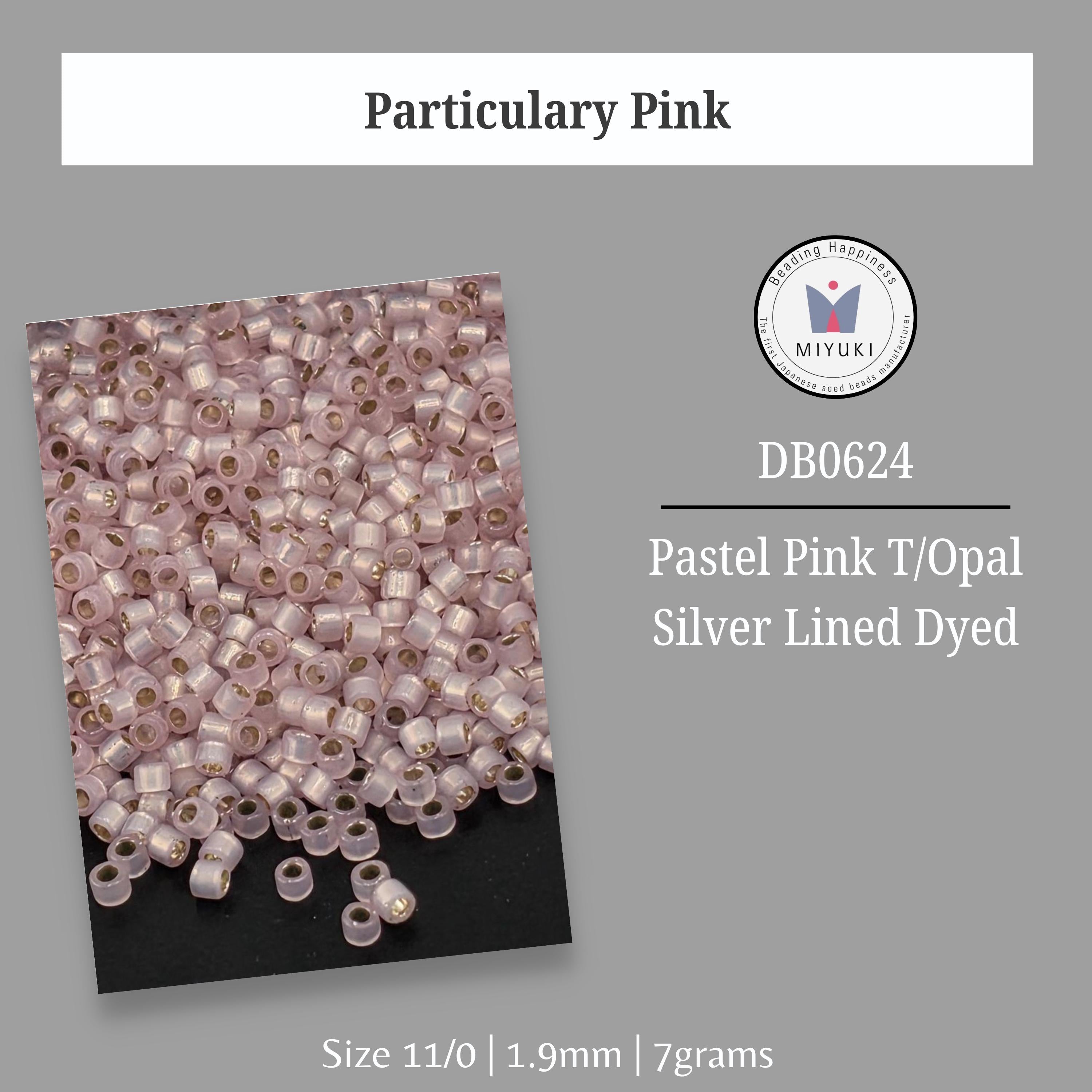 a collection of pink and silver beads, with the text indicating the size and material of the beads.