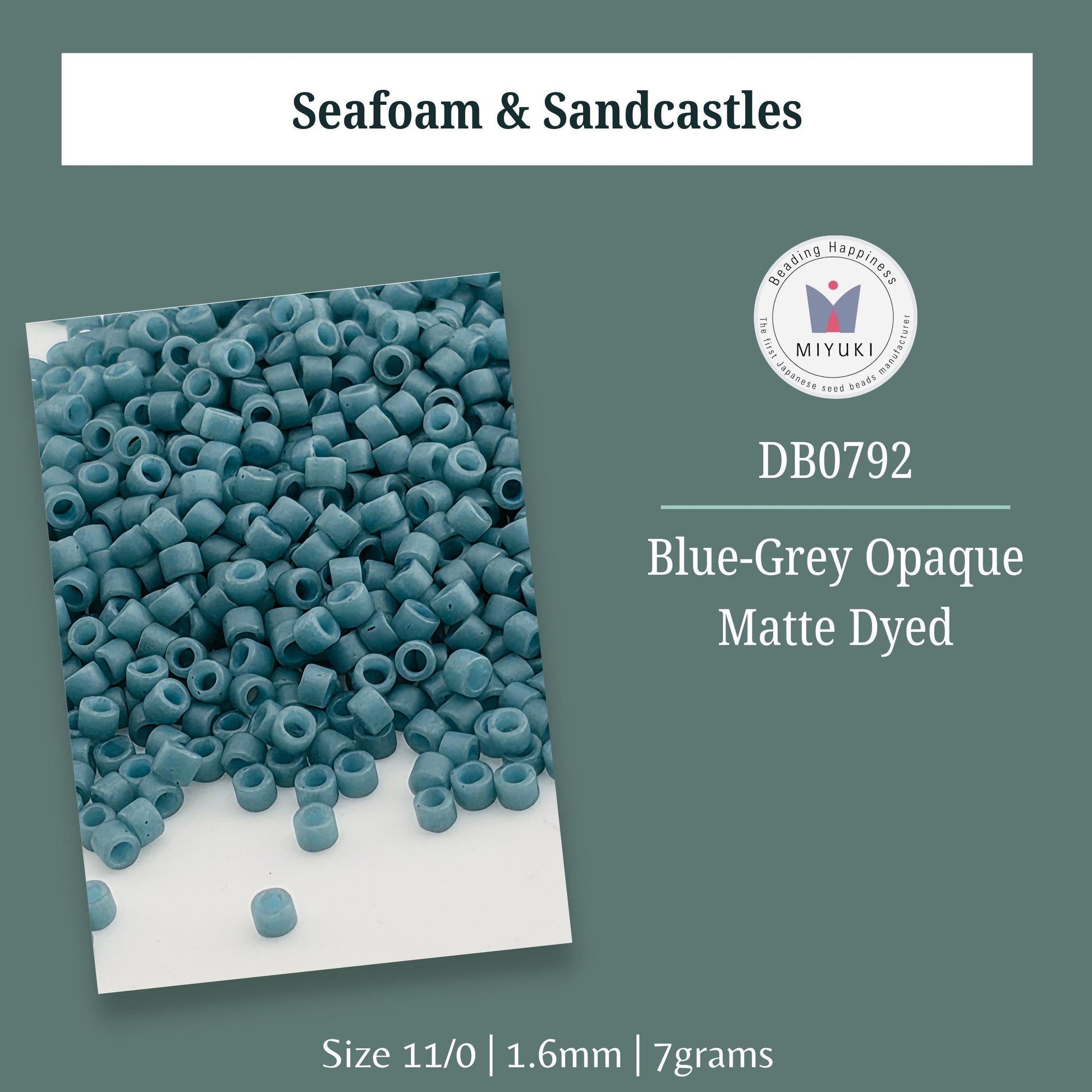 a pile of blue-grey opaques, which are small, round, and blue-grey in color. The image also includes a small piece of the opaques. The text provides information about the product, including its size, material, and manufacturer.