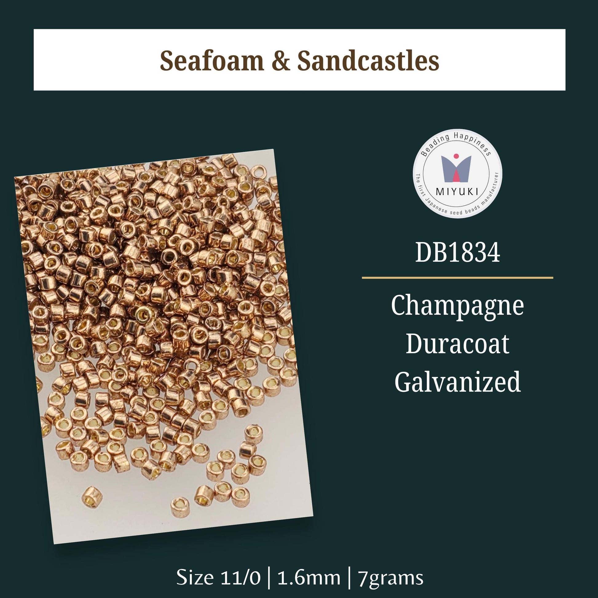 a collection of gold-colored beads, including some that appear to be sandcastles, arranged on a white background.