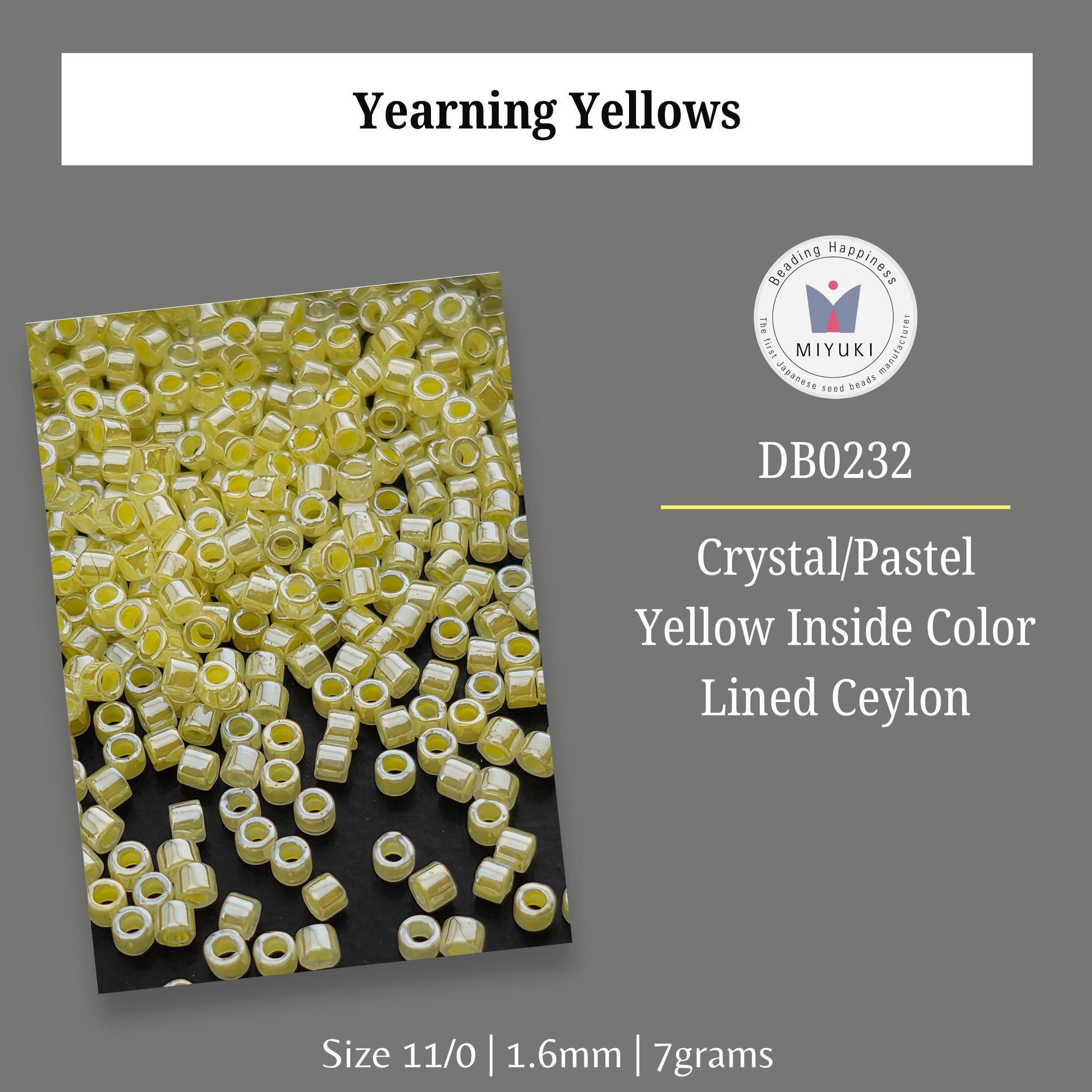a collection of yellow beads, specifically crystal and pastel yellow beads, arranged in a pattern.