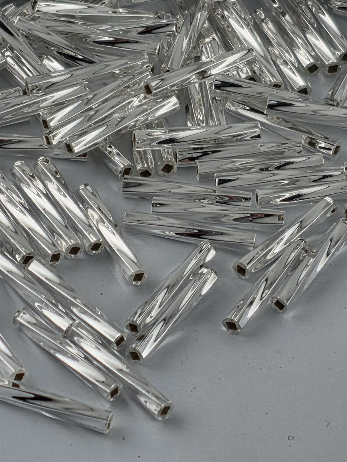 Miyuki Twisted Bugles 2x12 Crystal Translucent Silver-Lined Size 2x12mm 15g