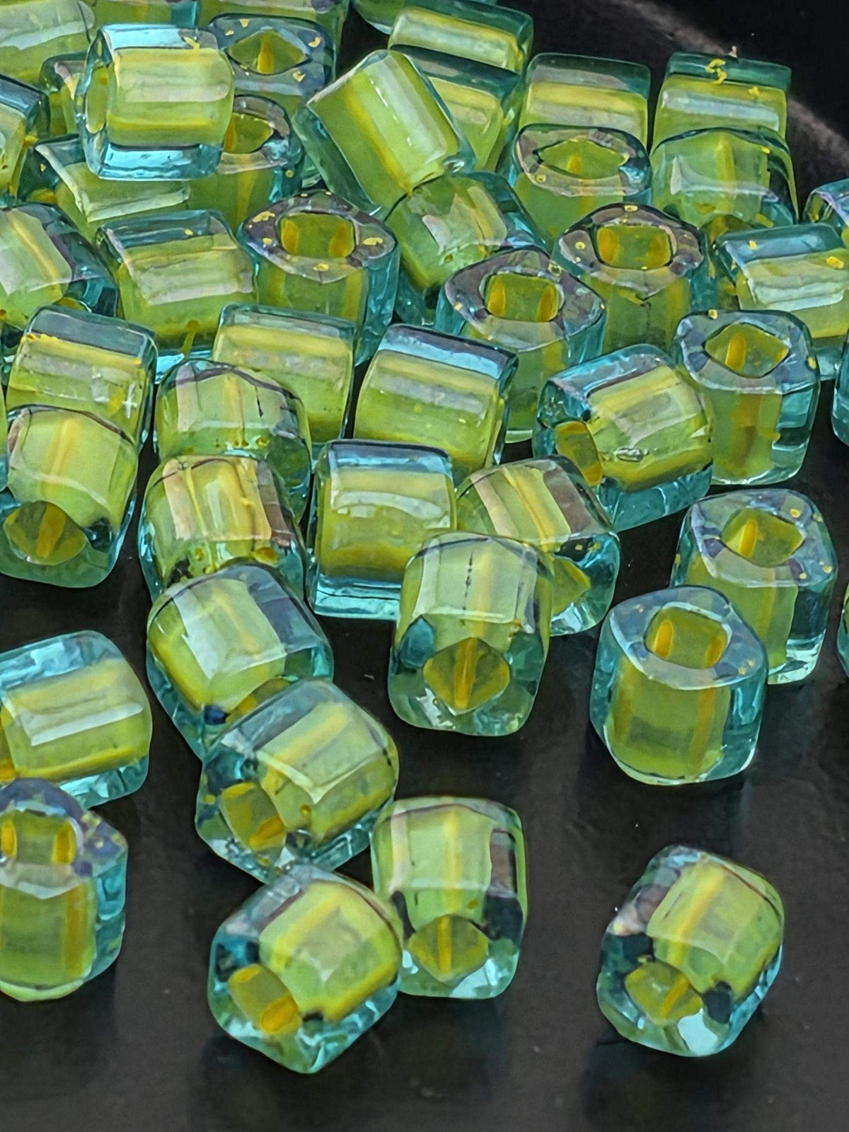 Toho Cube Seed Beads, 4mm Aqua Inside-Color | Japanese Glass | 2.5 Tube