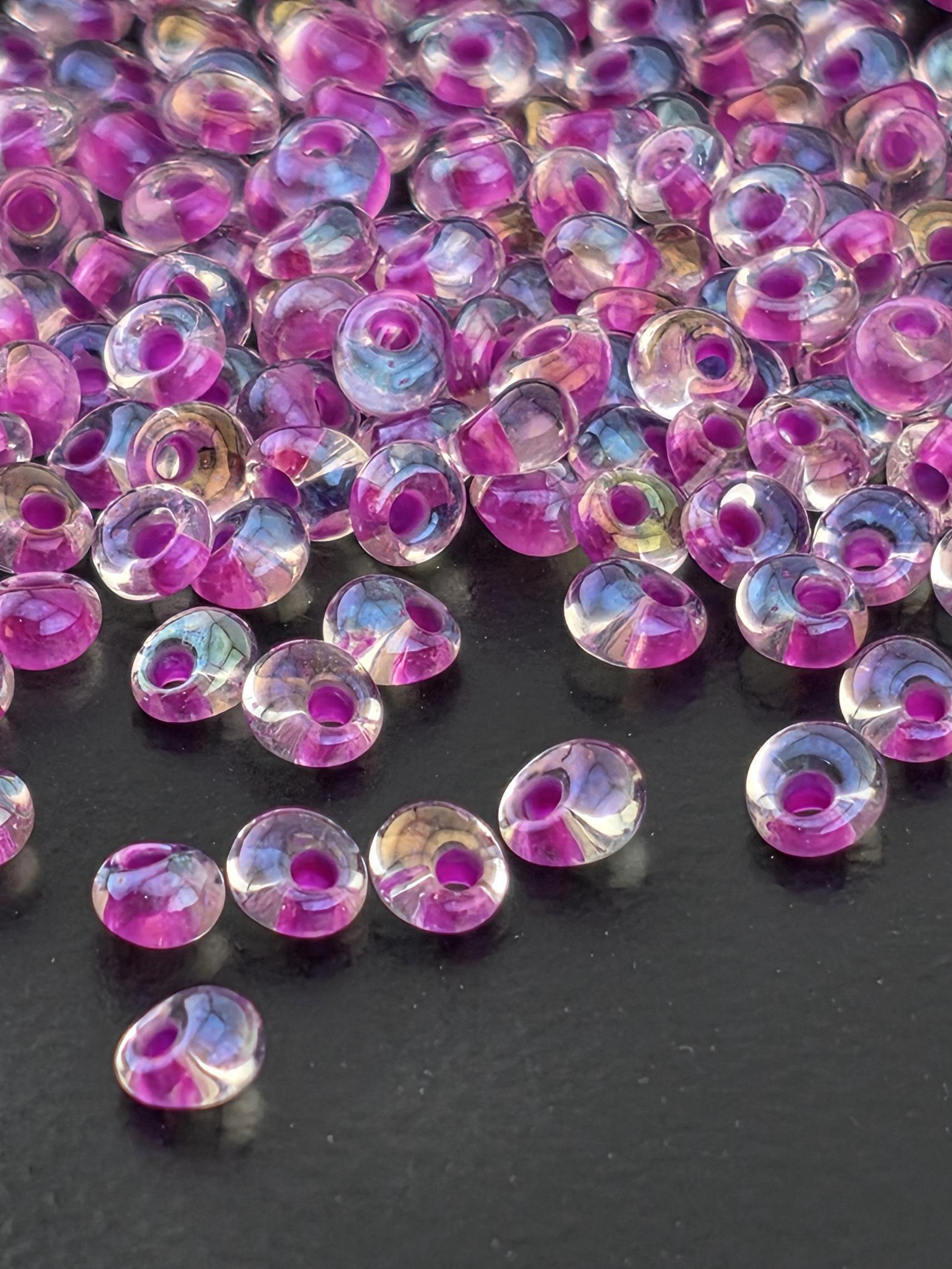 TOHO Magatama 3mm Inside-Color Crystal/Opaque Fuchsia-Lined 2.5 Tube