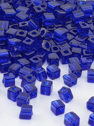 Miyuki Square Cubes, Cobalt Blue T Glass Beads - Japanese Seed Beads | Precise Cube Shape | Crafting Bead Supply