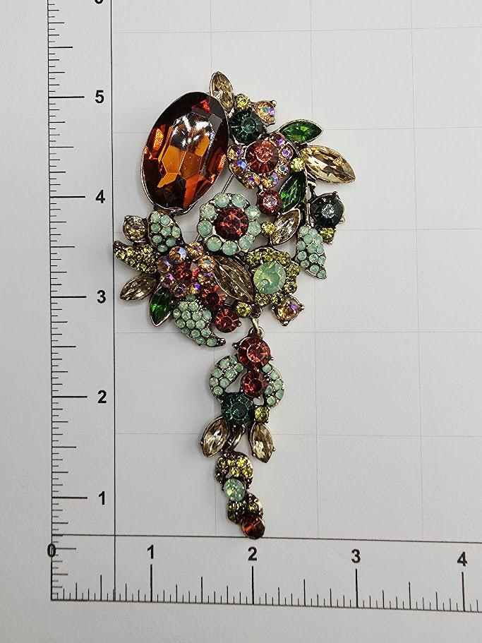 Topaz and Green Flower Brooch - Gold Plated with Colorful Gemstones