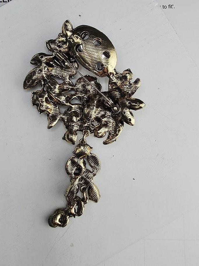 Topaz and Green Flower Brooch - Gold Plated with Colorful Gemstones