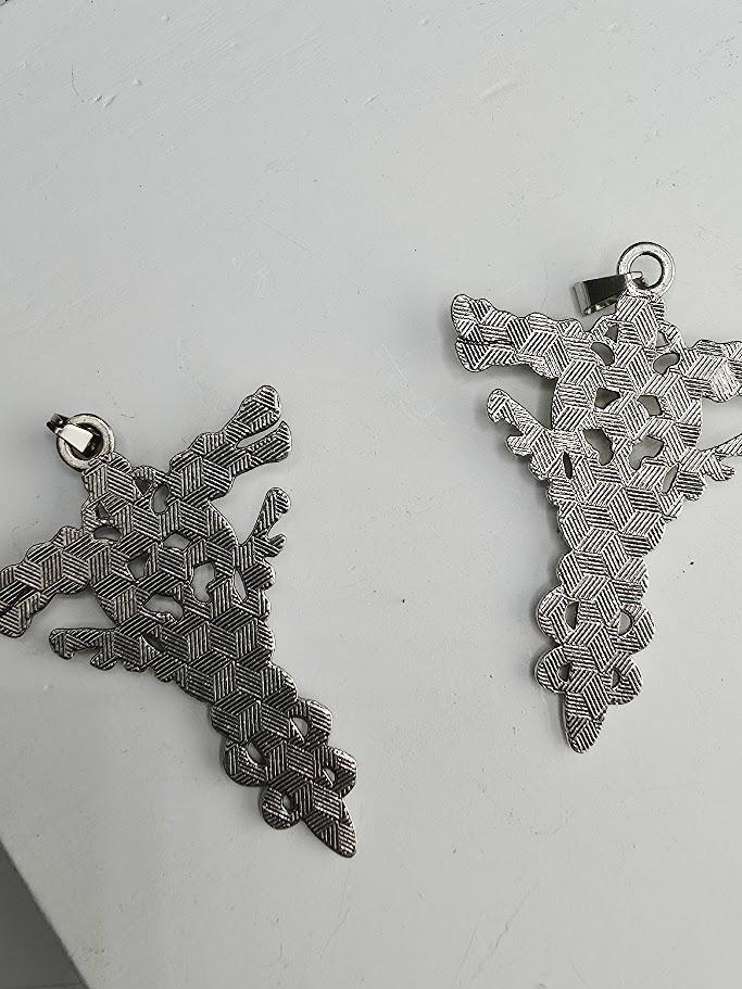 Set of 2 Gothic Style Alloy Cross Pendants with Red and Blue Rhinestone Accents
