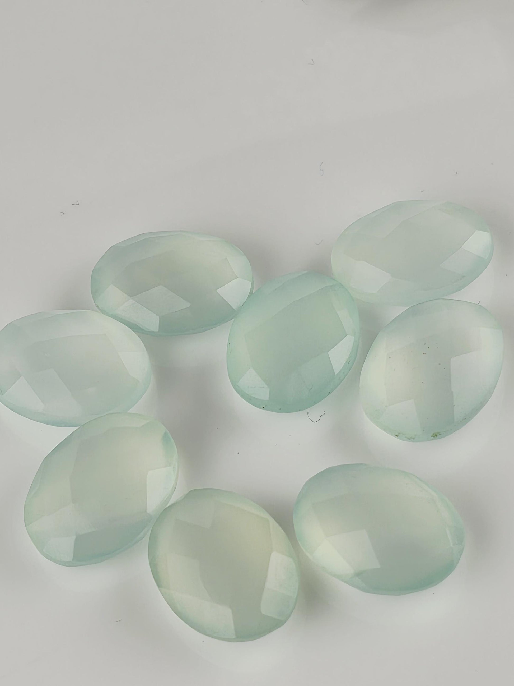 Aqua Chalcedony Gemstone Wire Wrapping Bezel Setting Gem Jewelry Making Supply Loose Double Sided Checkerboard Facet Cut Stone Oval 16x12mm