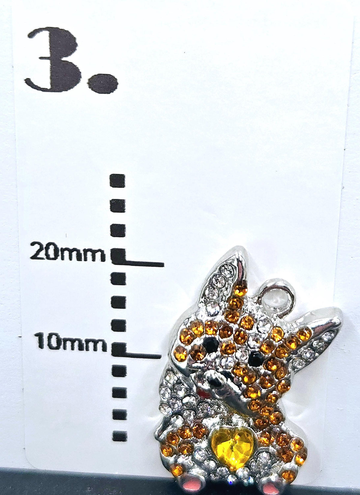 Silver Corgi Pendant - Yellow Heart and Sparkling Rhinestones