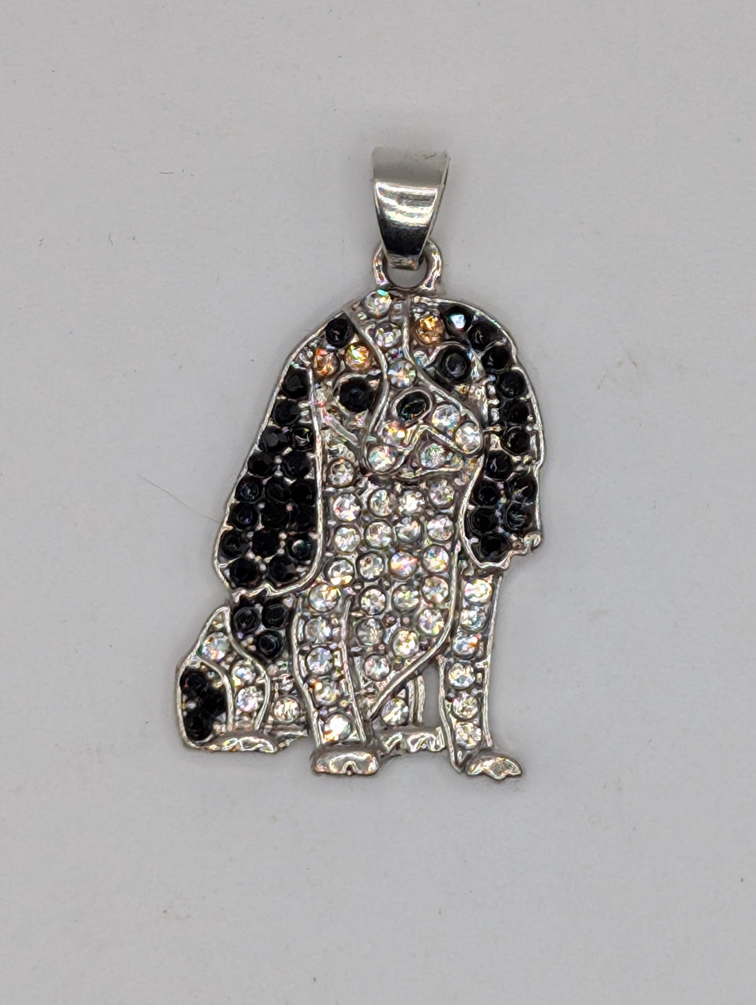 King Charles Cavalier Dog Pendant, Silver Plated (Rhinestone Detail)
