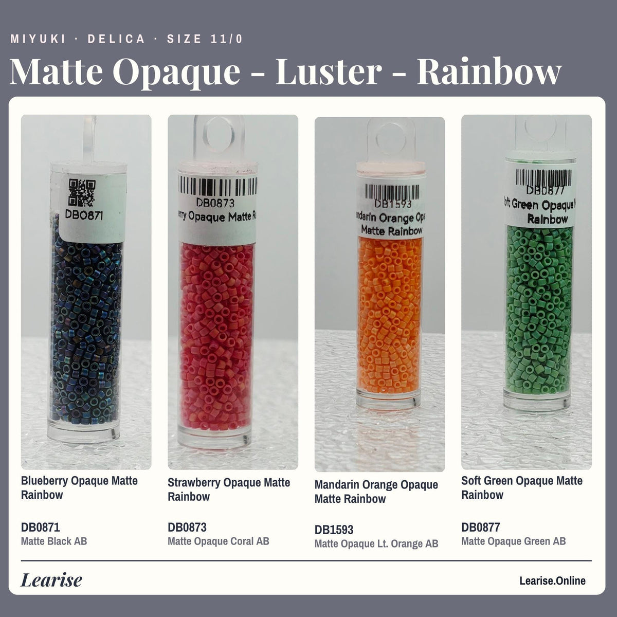 Miyuki Delica Seed Beads, Matte Tile Finish | Size 11/0 | 7g Package
