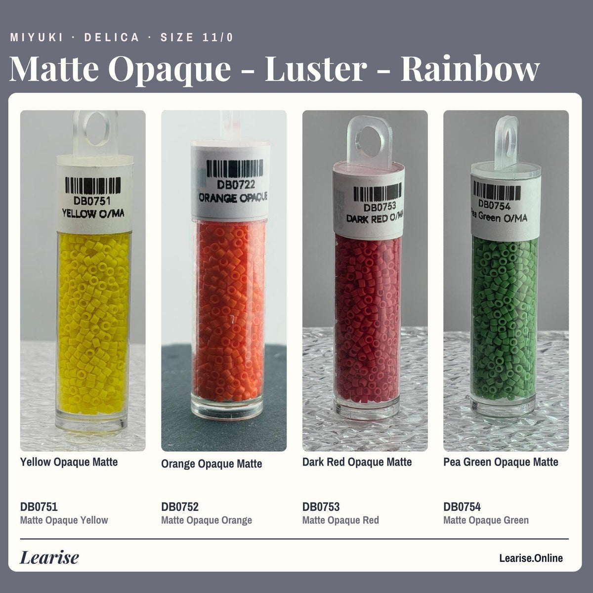 Miyuki Delica Seed Beads, Matte Tile Finish | Size 11/0 | 7g Package