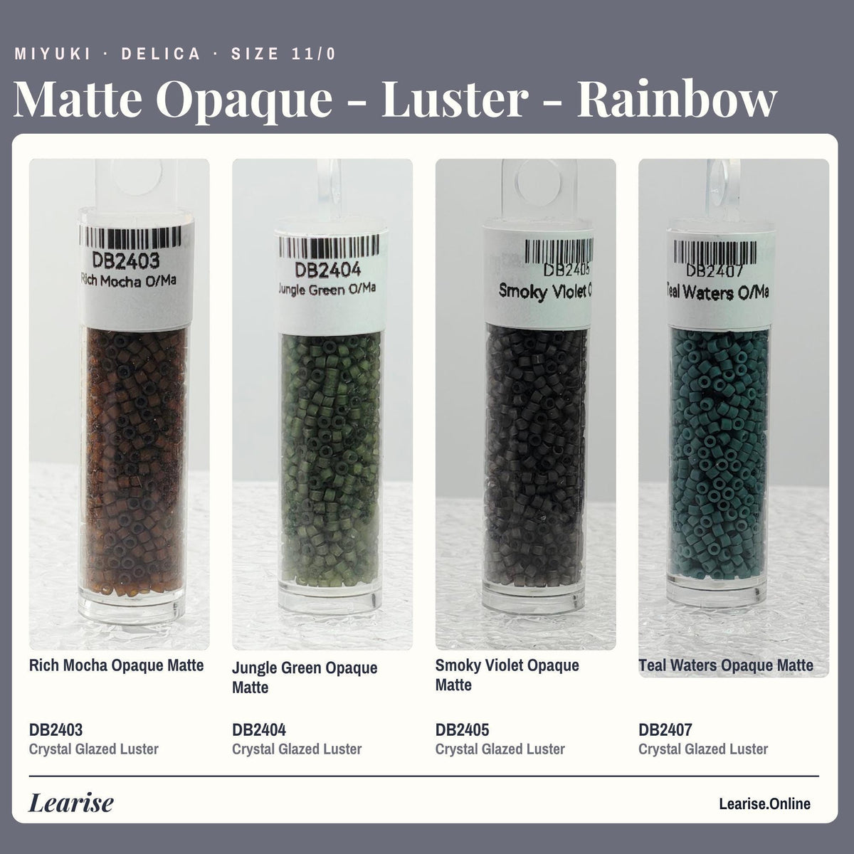 Miyuki Delica Seed Beads, Matte Tile Finish | Size 11/0 | 7g Package