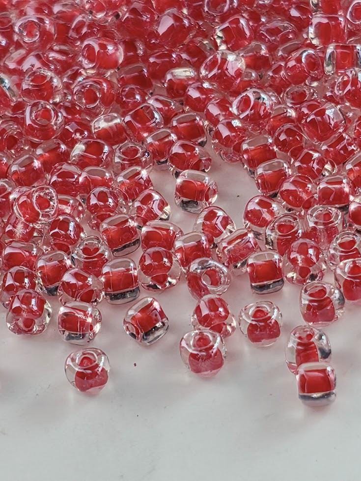Crystal/Red Inside Color Lined | Triangle Size 8/0 | Miyuki | 15g Pkg