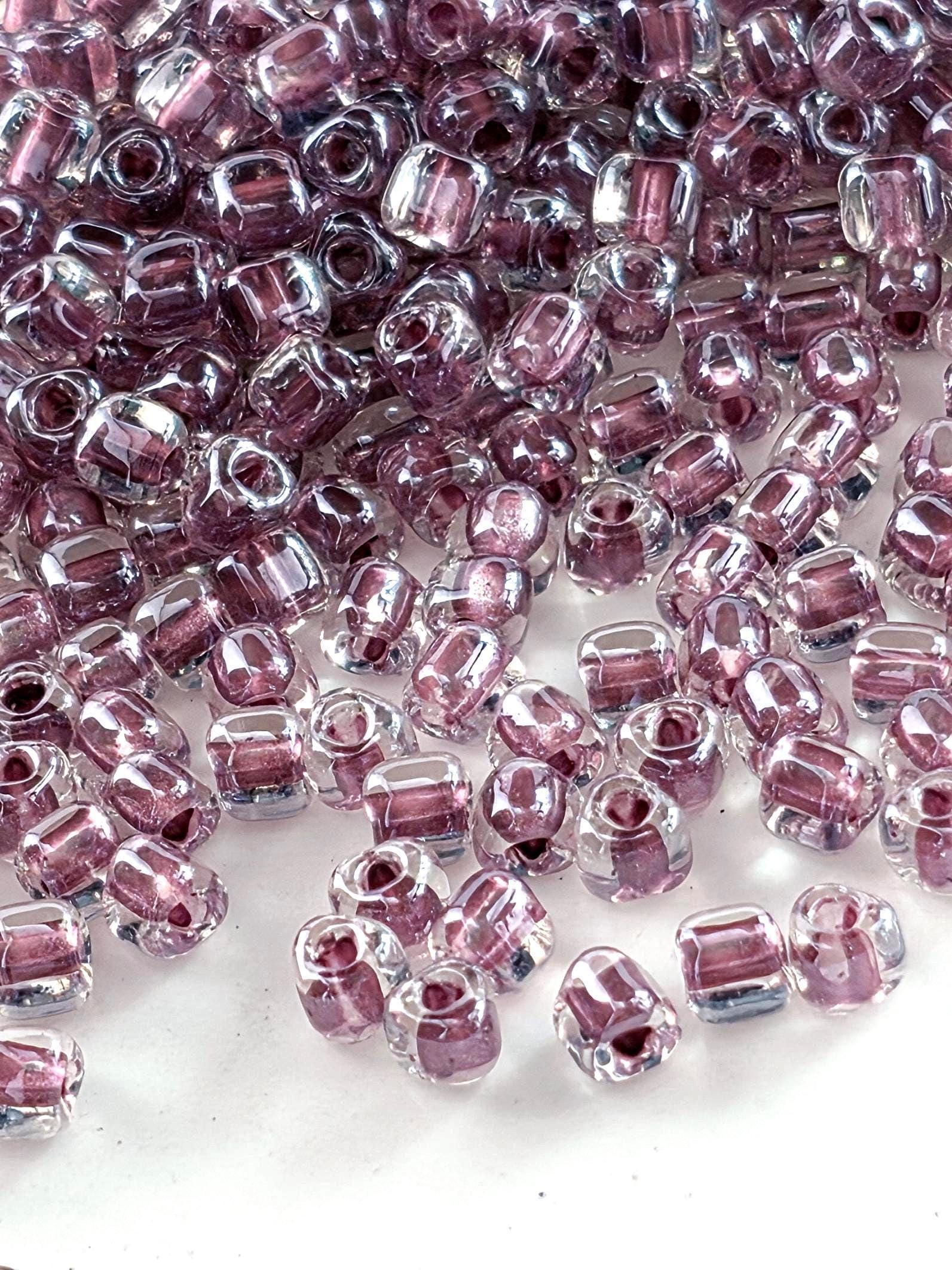 Crystal/Dark Mauve Inside Color Lined Sparkle | Triangle Size 8/0 | Miyuki | 15g Pkg