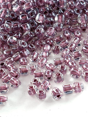 Crystal/Dark Mauve Inside Color Lined Sparkle | Triangle Size 8/0 | Miyuki | 15g Pkg